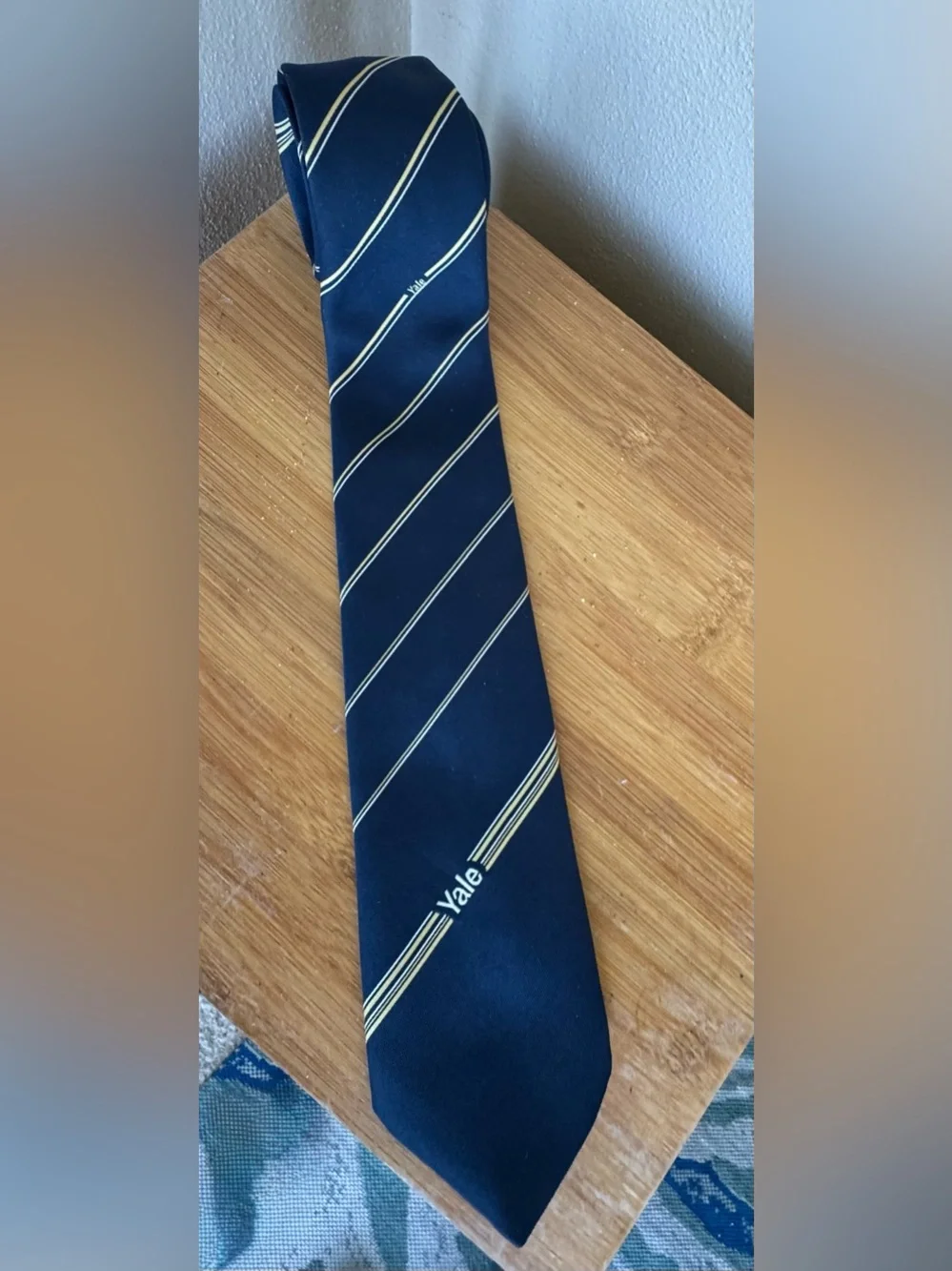 Vintage Yale Collegiate Navy Blue Tie Van Megen Gold/White Repp Stripes 54”X 3”